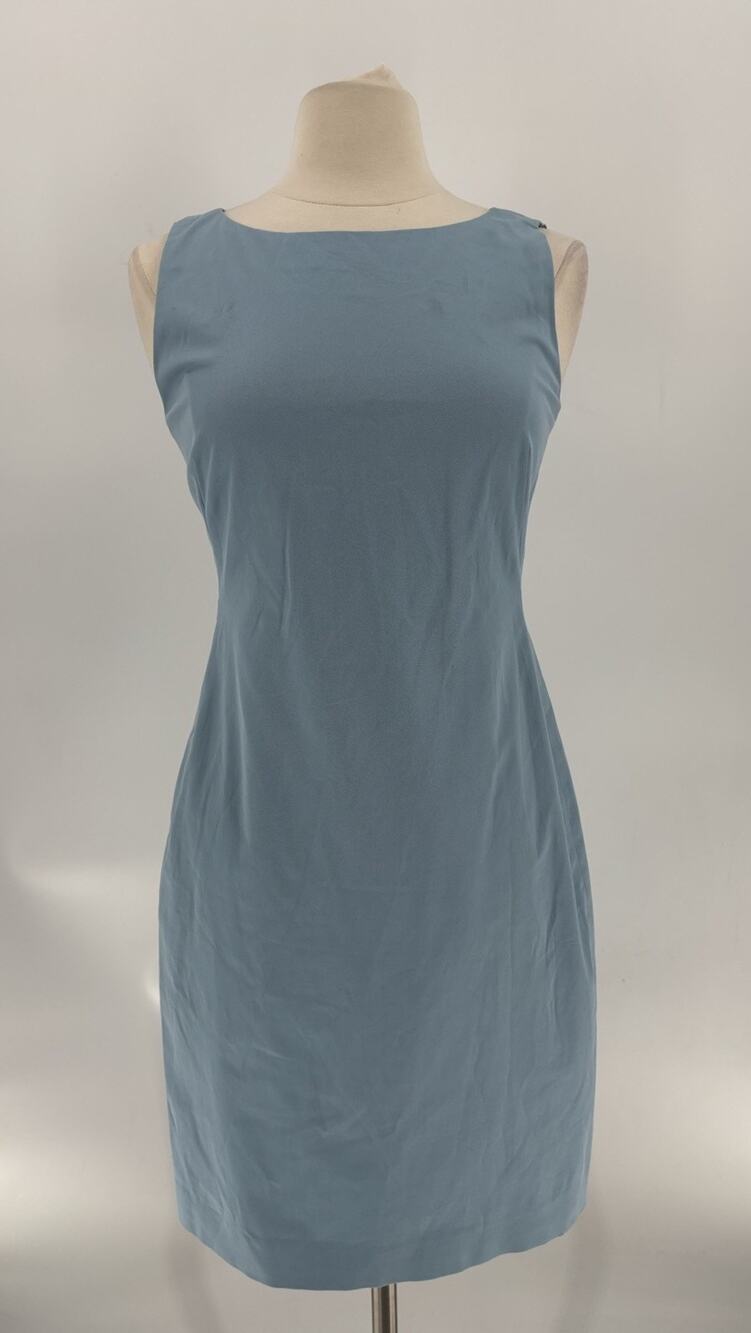 Theory Betty Cauldwell Sheath Cocktail Dress 6 Sky Blue Sleeveless Cotton Zip Up
